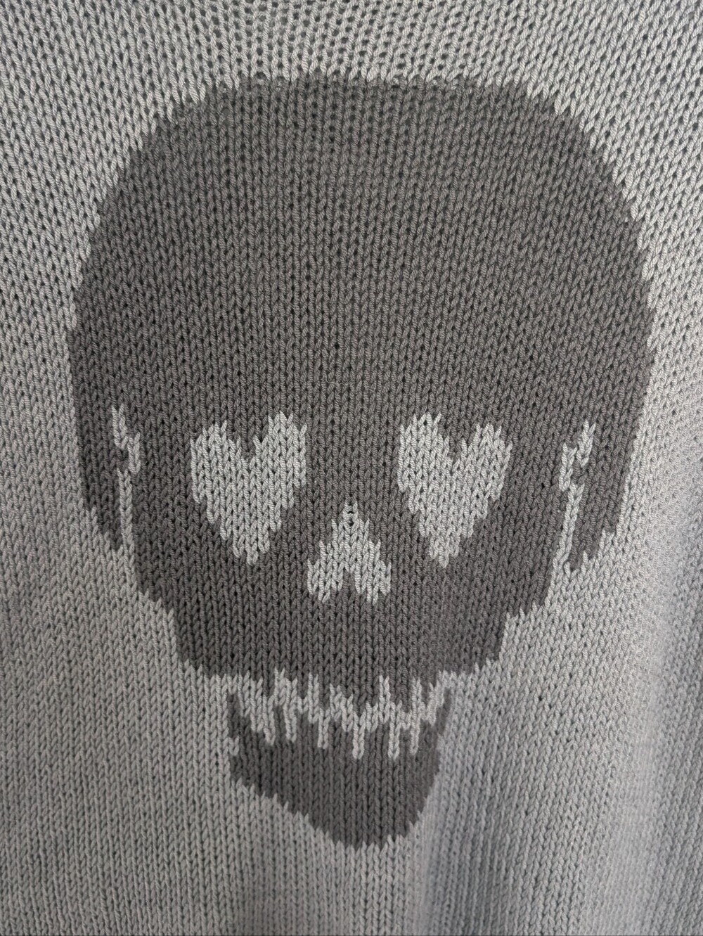 Wooden Ships Women's Gray Skull Heart Eye Sweater Cotton Blend Knit XS/Small - Picture 2 of 7